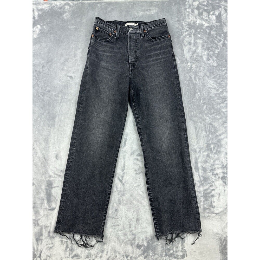 Levi's Ribcage Straight Ankle Jeans Womens Size 28 Black High Rise Button Fly